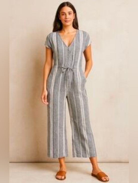 Anthropologie Pants - ANTHROPOLOGIE Cloth & Stone Linen Blend Jumpsuit Wide Leg Tie Waist Sz Large